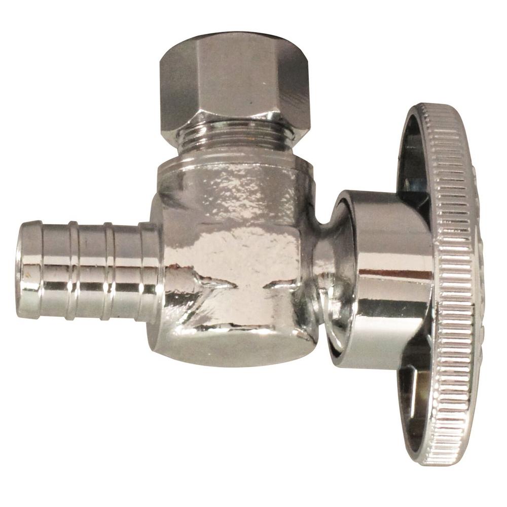 1/2 In Chrome-plated Brass Pex Barb X 3/8 In Compression Quarter Turn Angle Stop Valve